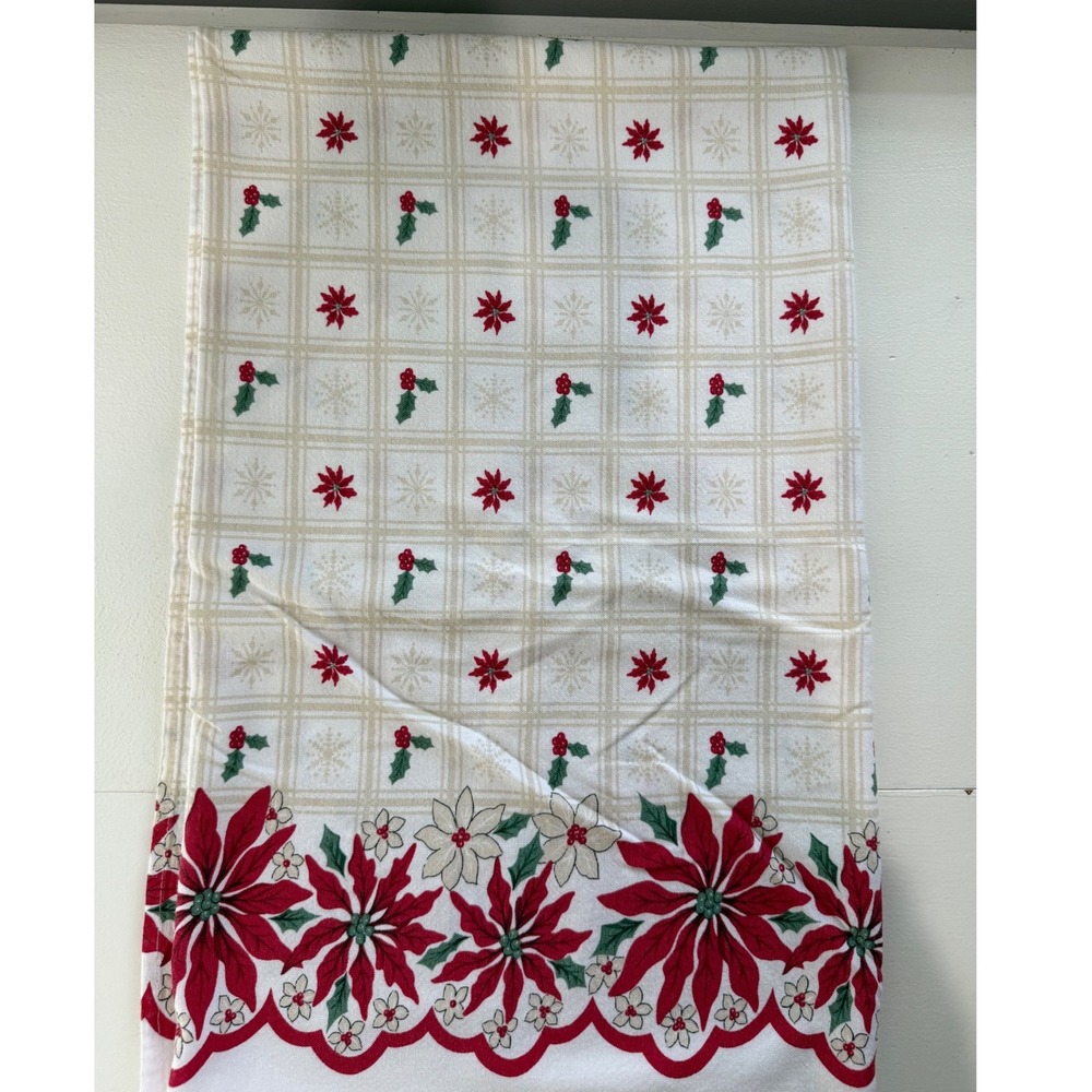 Vintage Martha Stewart Poinsettia Christmas Rectangle Tablecloth 60"x52" Cotton